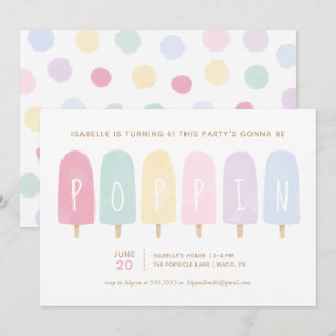 Pastel Waterverf Popsicle Girl Birthday Party Kaart