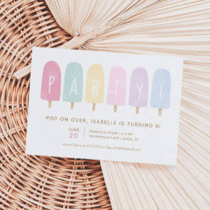 Pastel Waterverf Popsicle Girl Birthday Party Kaart