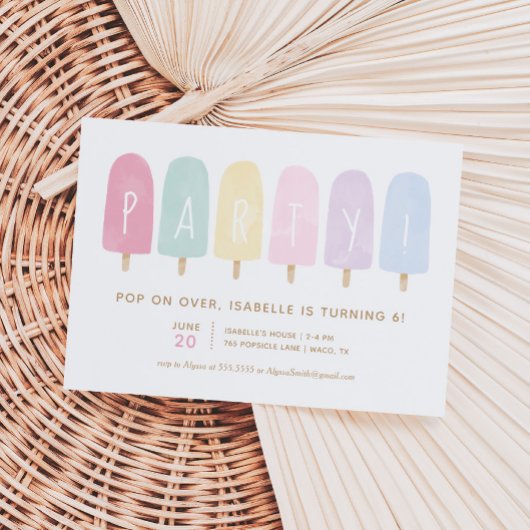 Pastel Waterverf Popsicle Girl Birthday Party Kaart