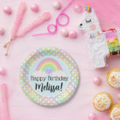 Pastel Waterverf Rainbow Gingham Happy Birthday Papieren Bordje (Feest)