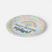 Pastel Waterverf Rainbow Gingham Happy Birthday Papieren Bordje (Gekanteld)