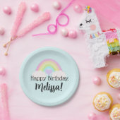 Pastel Waterverf Rainbow Happy Birthday Papieren Bordje (Feest)