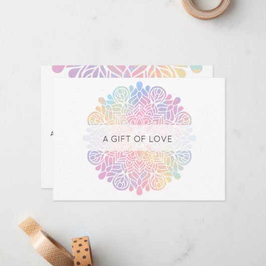 *~* Pastel Waterverf Rainbow Mandala Spiritueel Notitiekaartje (Voorkant / Achterkant in situ)