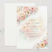 Pastel Waterverf Ranunculus bruiloft uitnodiging (Voorkant / Achterkant)