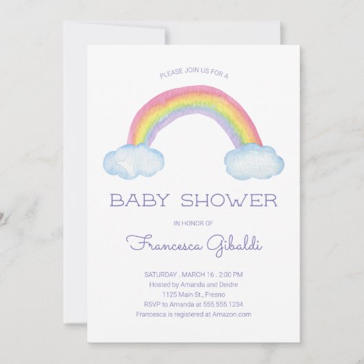 Pastel Waterverf Regenboog en Sprinkle Baby shower Kaart (Voorkant)