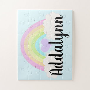 Pastel Waterverf Regenboog Naam Legpuzzel