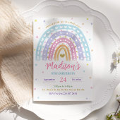 Pastel Waterverf Regenboog Verjaardagsuitnodiging Kaart