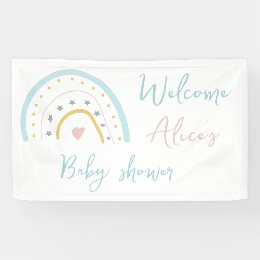 Pastel waterverf regenbooghart Baby shower Spandoek (Horizontaal)