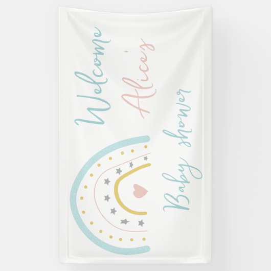 Pastel waterverf regenbooghart Baby shower Spandoek (Verticaal)