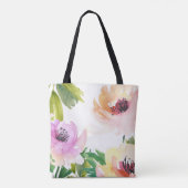 Pastel Waterverf Roos Bloemen met Monogram Tote Bag (Achterkant)