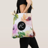 Pastel Waterverf Roos Bloemen met Monogram Tote Bag (Dichtbij)