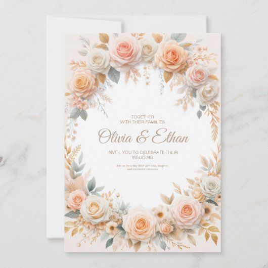 Pastel Waterverf Roos bruiloft uitnodiging (Achterkant)