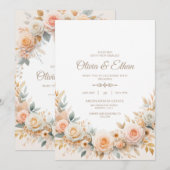 Pastel Waterverf Roos bruiloft uitnodiging (Voorkant / Achterkant)