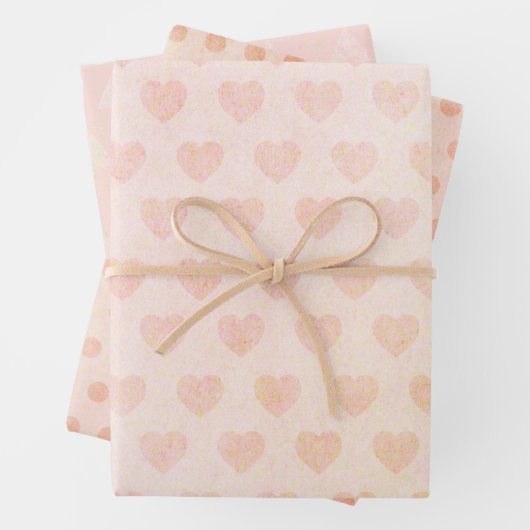 Pastel Waterverf Roos Gouden Hart Inpakpapier Vel (In situ)