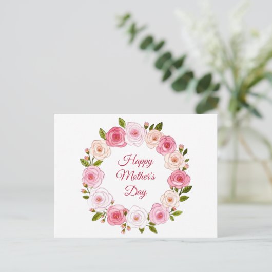 pastel Waterverf Roos krans Briefkaart (Staand voorkant)
