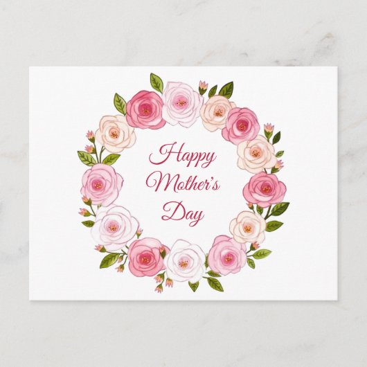 pastel Waterverf Roos krans Briefkaart (Voorkant)