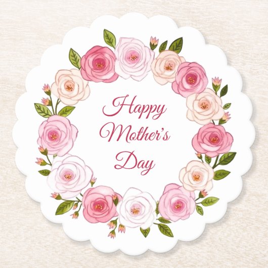 pastel Waterverf Roos krans Kartonnen Onderzetters (Voorkant)