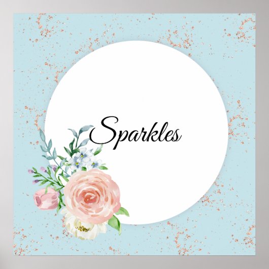 Pastel Waterverf Roos met Gepersonaliseerd naam Poster (Voorkant)