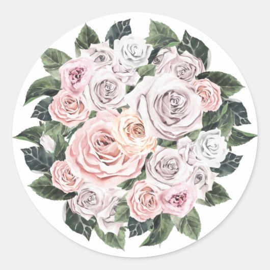 Pastel waterverf Rose bouquet Ronde Sticker (Voorkant)
