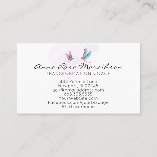 *~* Pastel Waterverf Roze blauwe dragonvlieg Visitekaartje (Achterkant)