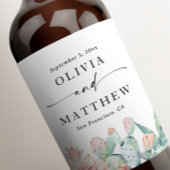 Pastel waterverf roze bloemensucculenten bruiloft wijn etiket