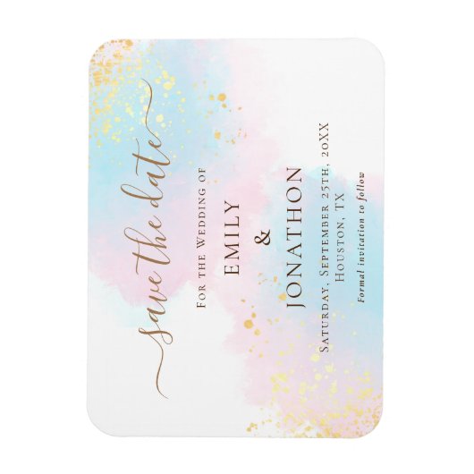 Pastel Waterverf Roze Gold Blue, datum opslaan Magneet (Verticaal)