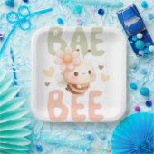 PASTEL WATERVERF ROZE & GROENE BABY BEE PAPIEREN BORDJE (Feest)