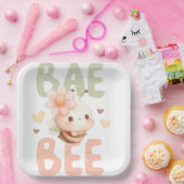 PASTEL WATERVERF ROZE & GROENE BABY BEE PAPIEREN BORDJE (Feest)