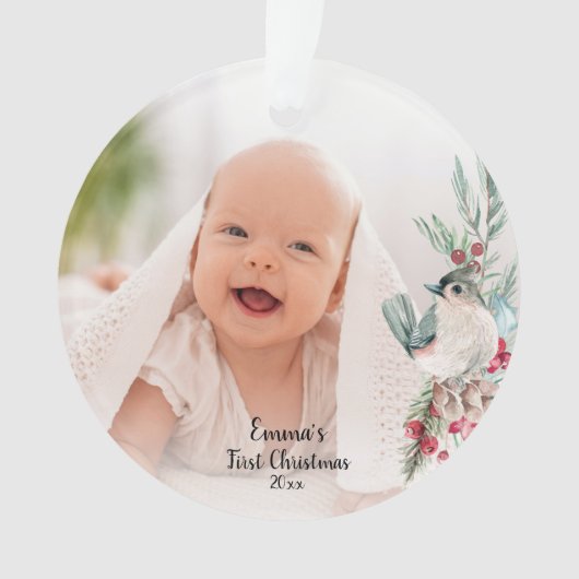 Pastel Waterverf rustieke winter botanische foto Ornament (voorkant)