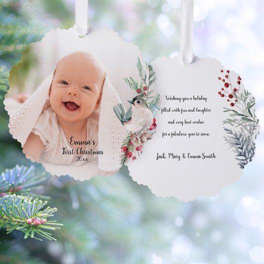 Pastel Waterverf rustieke winter botanische foto Ornament Kaart