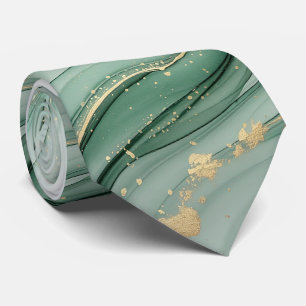 Pastel waterverf saliegroen goud stropdas