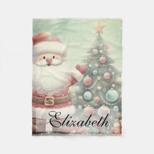 Pastel Waterverf Santa Christmas Art Fleece Deken (Voorkant)