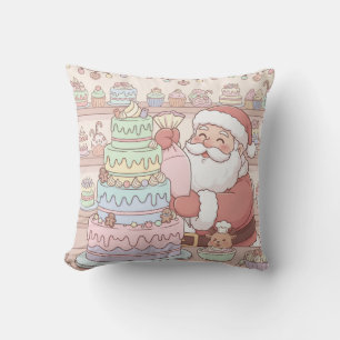 Pastel waterverf Santa's Sweet Shop Cake Kussen