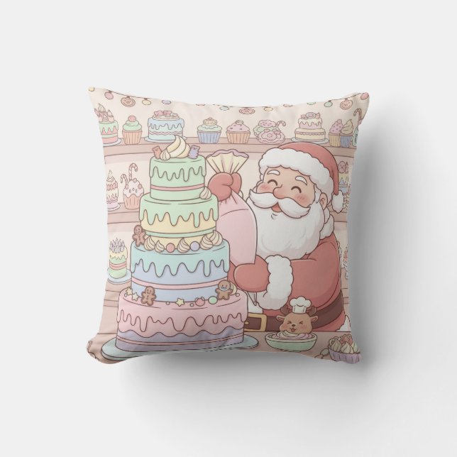Pastel waterverf Santa's Sweet Shop Cake Kussen (Voorkant)