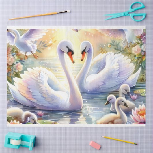 Pastel Waterverf Schilderachtig zwanen Decoupage Tissuepapier (Craft)
