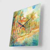 PASTEL WATERVERF SEASIDE HOUSE OP DE BEACH VIERKANTE KLOK (Hoek)