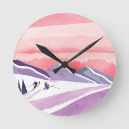 Pastel Waterverf Ski Berg Zonsondergang Ronde Klok