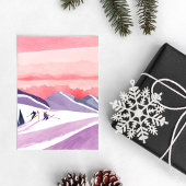 Pastel Waterverf Ski Mountain Sunset Briefkaart