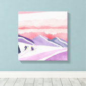 Pastel Waterverf Ski Mountain Sunset Canvas Afdruk (Insitu (Houten vloer))
