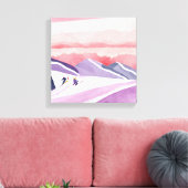 Pastel Waterverf Ski Mountain Sunset Canvas Afdruk (Insitu (Woonkamer))