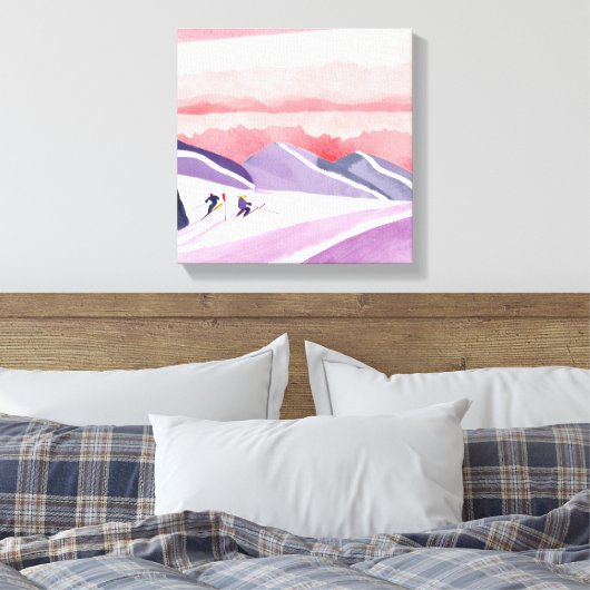 Pastel Waterverf Ski Mountain Sunset Canvas Afdruk (Insitu (Slaapkamer))