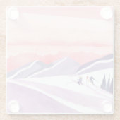 Pastel Waterverf Ski Mountain Sunset Glazen Onderzetter (Achterkant)