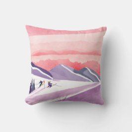 Pastel Waterverf Ski Mountain Sunset Kussen