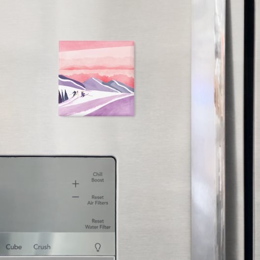 Pastel Waterverf Ski Mountain Sunset Magneet (Insitu (Koelkast))
