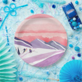 Pastel Waterverf Ski Mountain Sunset Papieren Bordje (Feest)