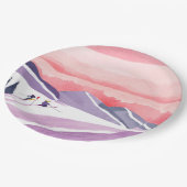 Pastel Waterverf Ski Mountain Sunset Papieren Bordje (Gekanteld)