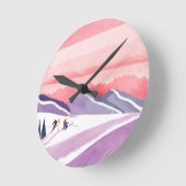 Pastel Waterverf Ski Mountain Sunset Ronde Klok (Hoek)