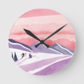 Pastel Waterverf Ski Mountain Sunset Ronde Klok (Voorkant)