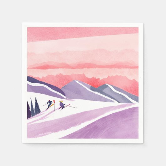 Pastel Waterverf Ski Mountain Sunset Servet (Voorkant)