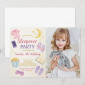 Pastel Waterverf Sleepover Verjaardagsuitnodiging Kaart (Voorkant / Achterkant)